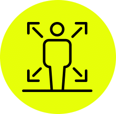 Icon Person mit Pfeilen in alle Richtungen