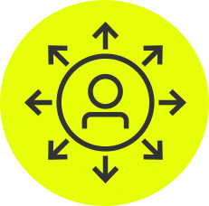Icon Person mit Pfeilen in alle Richtungen